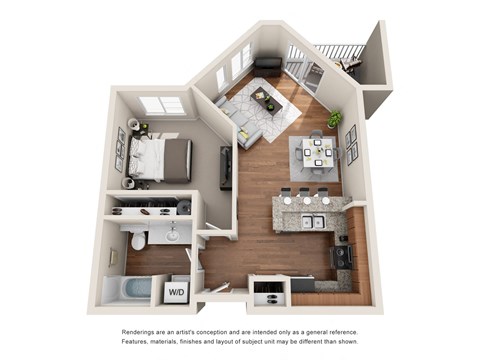 Floor plan for 1 bed, 1 bath, 660 sqft